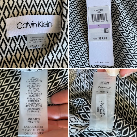 NWT Calvin Klein White Black Diamond Print Sheath Pencil Dress Business 6P - Picture 13 of 16